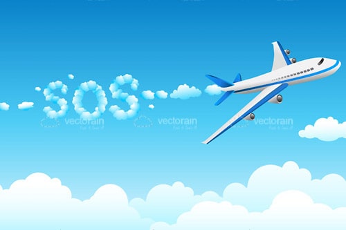 Airplane Flying Across Sky with SOS Text